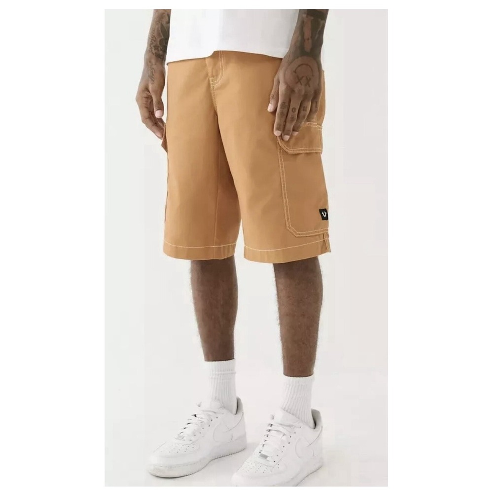 True Religion Men's Dark Khaki Cargo Bermuda Shorts sz 34 NEW NWT Stretch - Picture 6 of 7